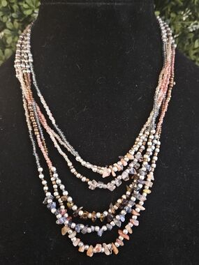 Multi Strand Beaded Necklace with Pretty Stone Beads